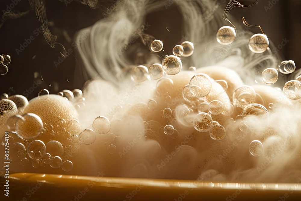 Canvas Prints close-up of a bubble bath, overflowing with bubbles and steam, created with generative ai