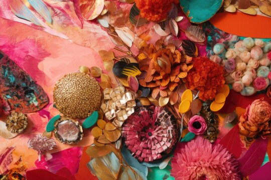 a collage of vibrant colors and textures, with a mix of various materials, created with generative ai