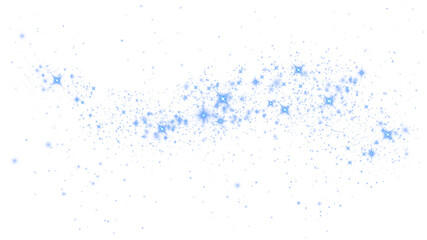 Blue glitter wave abstract illustration. Blue stars dust trail sparkling particles isolated on transparent background. Magic concept. PNG.