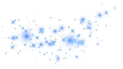 Blue glitter wave abstract illustration. Blue stars dust trail sparkling particles isolated on transparent background. Magic concept. PNG.