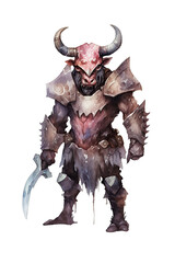 minotaur warrior watercolor clipart cute isolated on white background