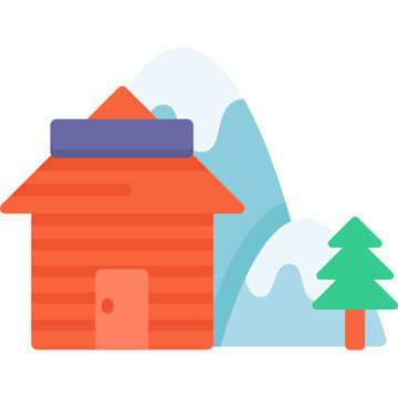 Ski Resort free icon, Snowy mountains and slopes, winter evening and morning landscape, sunset, sunrise. Vector flat illustration