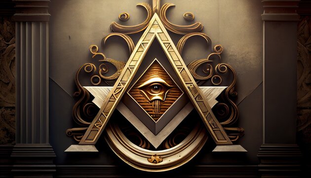 red rimmed Eye of Providence, All-Seeing Eye of God in triangle, ancient masonic symbol Generative AI