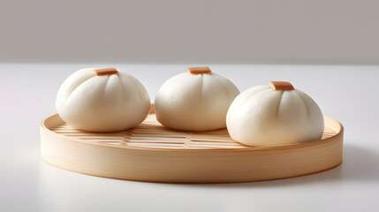 Chinese steamed dumplings in Rattan Basket Steaming Delights taste of authentic Chinese cuisine with our captivating stock photo showcasing steaming Chinese soup dumplings nestled in a charming rattan