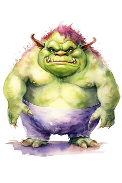 recommend clip art: ogre giant colossus watercolor clipart cute isolated on white background