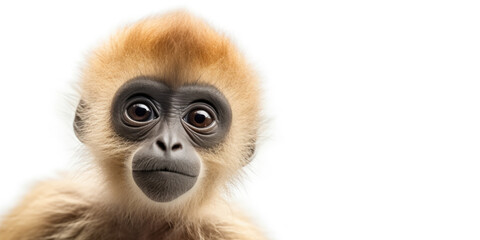 Fototapeta premium Cute baby gibbon isolated on a white background. Generative AI