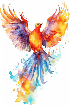 Phoenix watercolor clipart cute isolated on white background