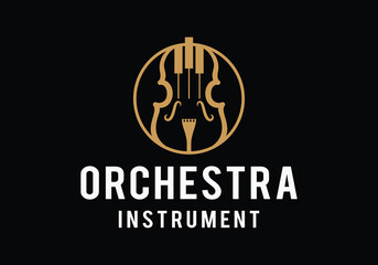 Classic violin and piano music instrument orchestra logo design - obrazy, fototapety, plakaty