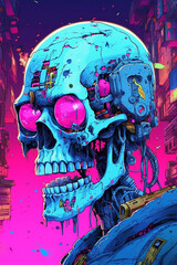 Futuristic graffiti art of robot skull. Generative ai