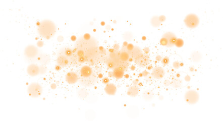 Golden shining bokeh lights with glowing particles on transparent background. PNG.