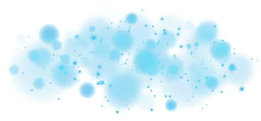 Blue shining bokeh lights with glowing particles on transparent background. PNG.