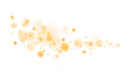 Golden shining bokeh lights with glowing particles on transparent background. PNG.