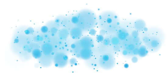 Blue shining bokeh lights with glowing particles on transparent background. PNG.