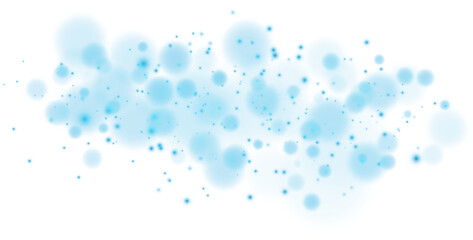 Blue shining bokeh lights with glowing particles on transparent background. PNG.