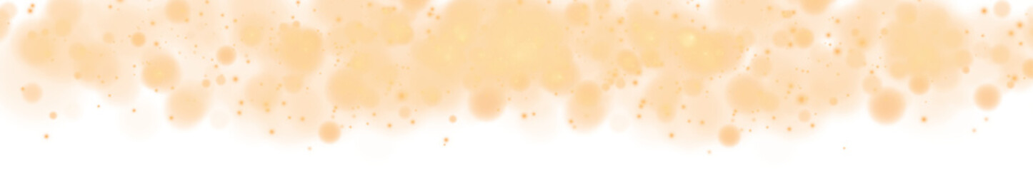 Golden shining bokeh lights with glowing particles on transparent background. PNG.