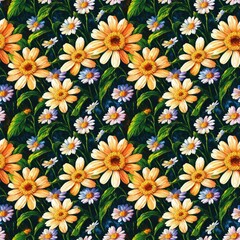 Seamless floral pattern with daisy flowers, tileable, Generative AI