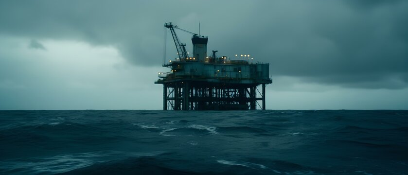 oil rig at sunset created with Generative AI technology