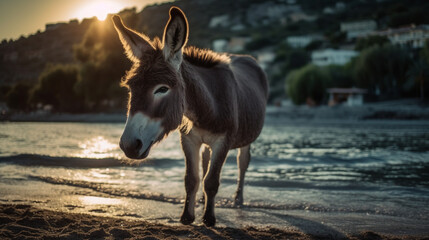 Donkey walking on the beach