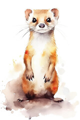 weasel watercolor clipart cute isolated on white background