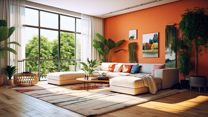 big and bright interior of modern living room. Generative Ai
