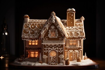 festive gingerbread house, with intricate and detailed design, created with generative ai