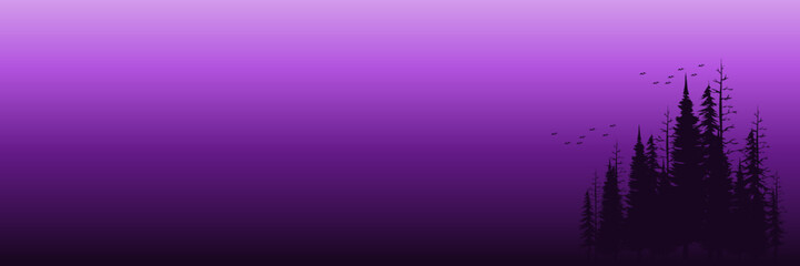 sunset with silhouette landscape flat design vector illustration good for web banner, blog banner, wallpaper, background template, adventure design, tourism poster design, backdrop design