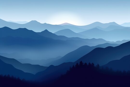 silhouette of mountains in the fog in the morning in blue shades. generative ai,