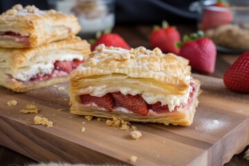 flaky puff pastry turnover with cream cheese, strawberry and graham cracker crumble, created with generative ai