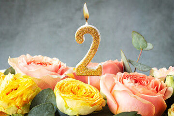Glitter number 2 two celebration candle
