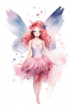 sylph fairy dancing watercolor clipart cute isolated on white background