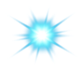 Blue star and sparks isolated on transparent background. Flares and sunbursts. Glowing light effects. PNG.