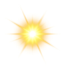 Golden star and sparks isolated on transparent background. Flares and sunbursts. Glowing light effects. PNG.