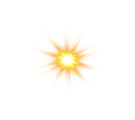 Golden star and sparks isolated on transparent background. Flares and sunbursts. Glowing light effects. PNG.