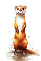 weasel watercolor clipart cute isolated on white background - obrazy, fototapety, plakaty