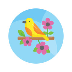 A bird sitting in a branch of tree, grab this beautiful icon of bird in editable style