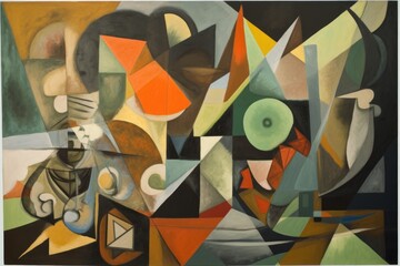 cubist painting of abstract, geometric shapes and lines, created with generative ai