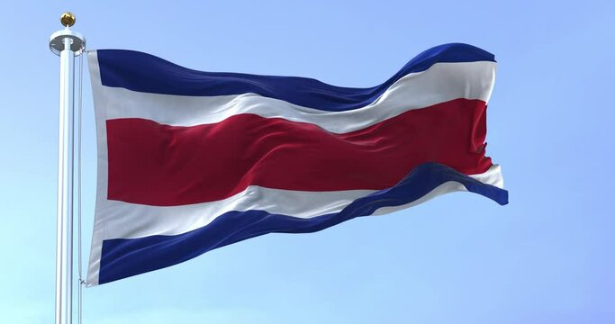 Seamless loop in slow motion of Costa Rica flag waving on a clear day