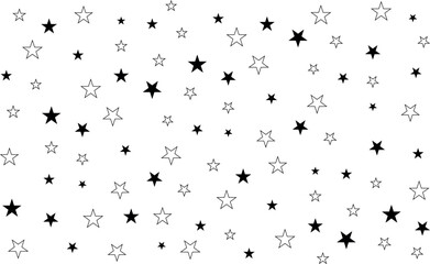Starry background. Vector pattern with stars. Monochrome texture. Swatch with sparkles for textile design on isolated background Eps 10.