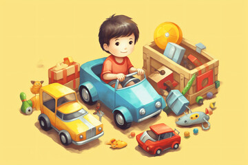 Obraz na płótnie Canvas illustration of kid playing car toys made with Generative AI