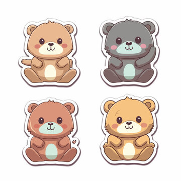 Bear in logo cartoon style. 2d vector illustration in acon style. Minimalist sticker design super cute baby