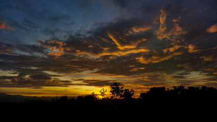 sunset in the village