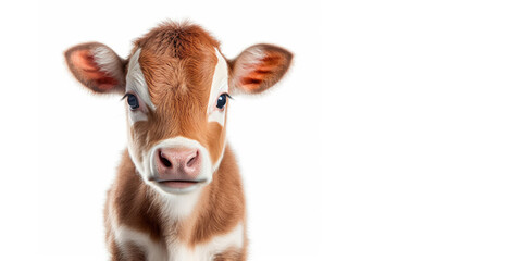Cute baby cow isolated on a white background. Generative AI