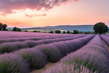 Fototapeta na wymiar lavender field, with rolling hills and pastel sky in the background, created with generative ai