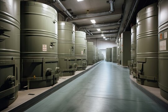 nuclear waste storage facility, with sleek and efficient designs to safely store waste for decades, created with generative ai
