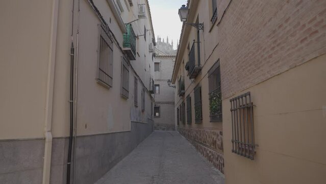 Beautiful Narrow Alley Street in Old Quarter of Ancient City Toledo, Castile - La Mancha, Spain