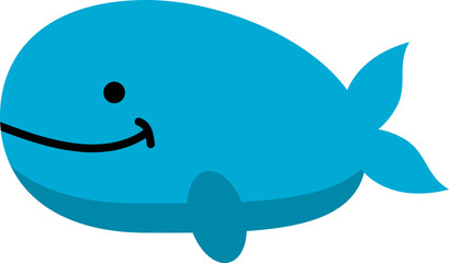 Cute blue whale doodle cartoon icon PNG