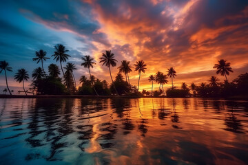 Twilight on amazing ocean tropical beach. Summer background ai generated art Generative AI