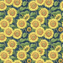 Seamless floral pattern with sunflower flowers, tileable, Generative AI