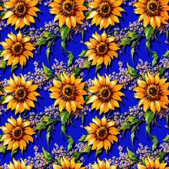 Seamless floral pattern with sunflower flowers, tileable, Generative AI