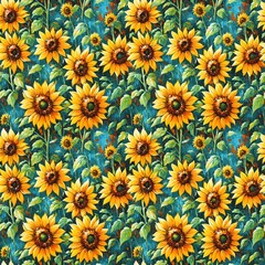 Seamless floral pattern with sunflower flowers, tileable, Generative AI